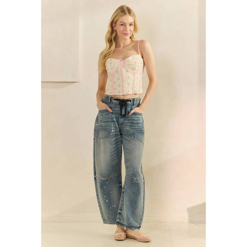 NEW VEVERET flower lace corset cami top in ivory/pink